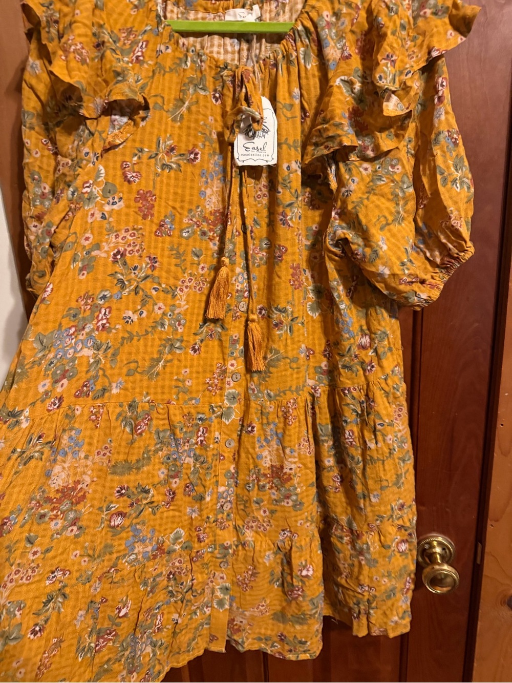 easel Golden Yellow Floral Tassel Peasant Dress - Picture 4 of 4